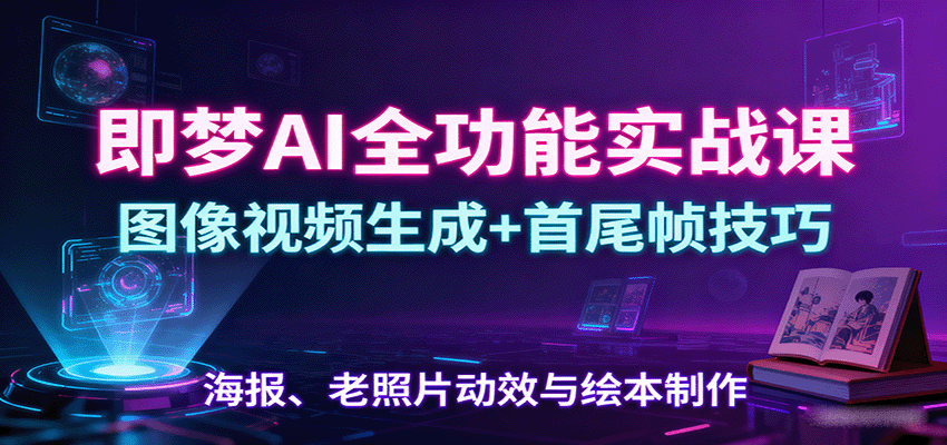 即梦AI全功能实战课：图像视频生成+首尾帧技巧，海报、老照片动效与绘本制作-云慧网创