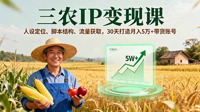 三农IP变现课，人设定位、脚本结构、流量获取，30天打造月入5万+带货账号-云慧网创