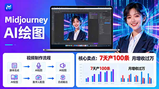 AI绘图照片开口说话视频制作：Midjourney+数字人，7天产100条月增收过万-云慧网创