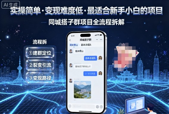 实操简单，变现难度低，最适合新手小白做的项目，每天轻松收入3张，同城搭子群项目全流程拆解-云慧网创