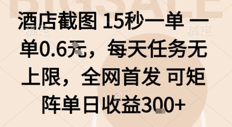 酒店截图15秒一单，一单0.6米，每天任务无上限，全网首发可矩阵单日收益3张【揭秘】-云慧网创