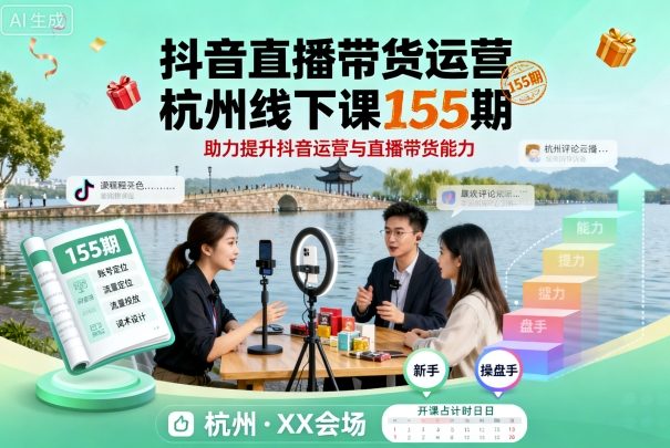 抖音直播带货运营杭州线下课155期，助力提升抖音运营与直播带货能力-云慧网创