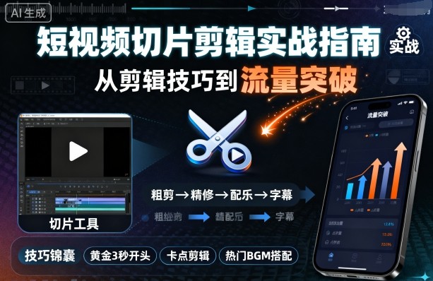 短视频切片剪辑实战指南，从剪辑技巧到流量突破-云慧网创
