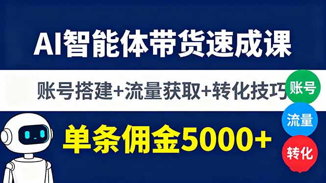 AI智能体带货速成课，账号搭建+流量获取+转化技巧，单条佣金5000+-云慧网创
