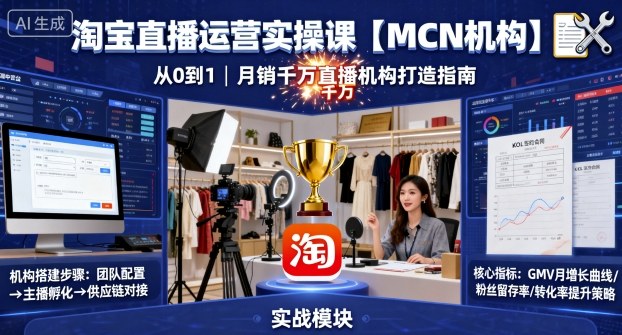 淘宝直播运营实操课【MCN机构】，从0到1做一家月销千W的直播机构-云慧网创