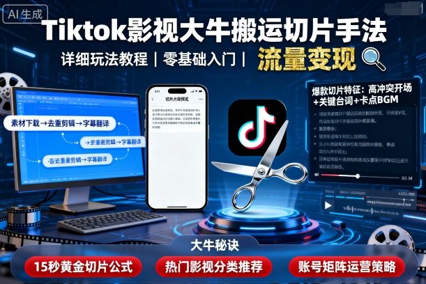Tiktok影视大牛搬运切片手法，详细玩法教程-云慧网创
