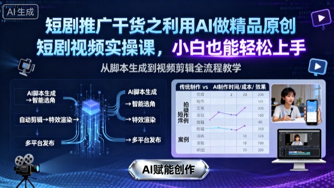 短剧推广干货之利用AI做精品原创短剧视频实操课，小白也能轻松上手-云慧网创