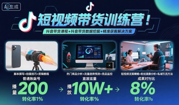短视频带货训练营，抖音带货课程+抖音带货数据挖掘+精准获客解决方案-云慧网创