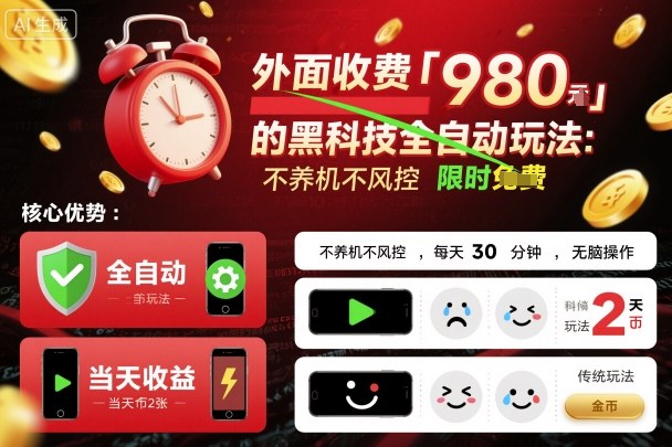 外面收费980的黑科技全自动玩法，不养机不风控，每天30分钟，无脑操作，当天收益2张【揭秘】-云慧网创