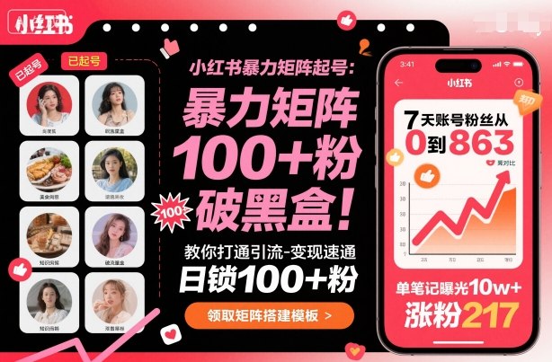 小红书暴力矩阵起号，教你打通引流-变现速通，日锁100+粉，破流量黑盒-云慧网创