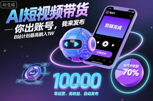 AI短视频带货，你出账号，我来发布，B站计划最高躺入1W【揭秘】-云慧网创