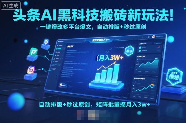 头条AI黑科技搬砖新玩法！一键爆改多平台爆文，自动排版+秒过原创，矩阵批量搞月入3w+【揭秘】-云慧网创