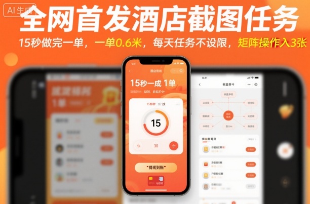 全网首发酒店截图任务，15秒做完一单，一单0.6米，每天任务不设限，矩阵操作日入3张【揭秘】-云慧网创