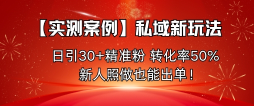 【实测案例】私域新玩法，日引30+精准粉，转化率50%，新人照做也能出单！-云慧网创