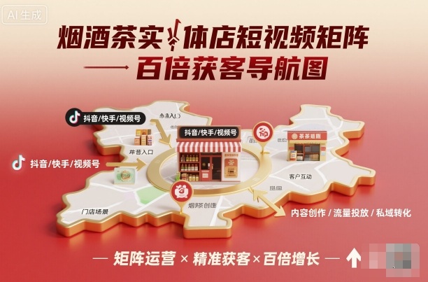 烟酒茶实体店短视频矩阵百倍获客导航图-云慧网创