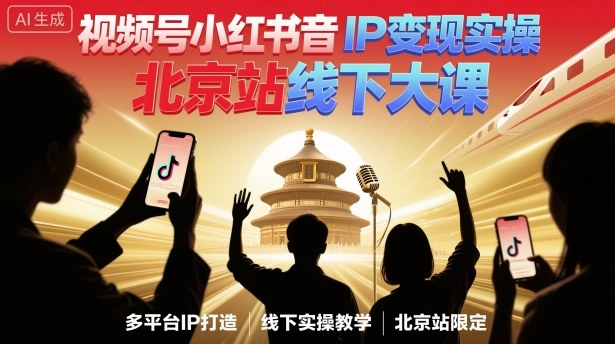 视频号小红书抖音IP变现实操北京站线下大课，40+行业短视频高变现姿势，100+IP高变现实操技术-云慧网创
