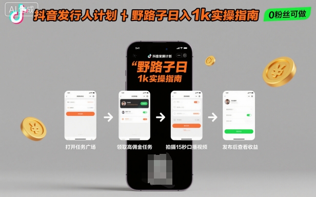 抖音发行人计划全新野路子玩法，随时随地，只要有手机，就能操作，日入1k+【揭秘】-云慧网创