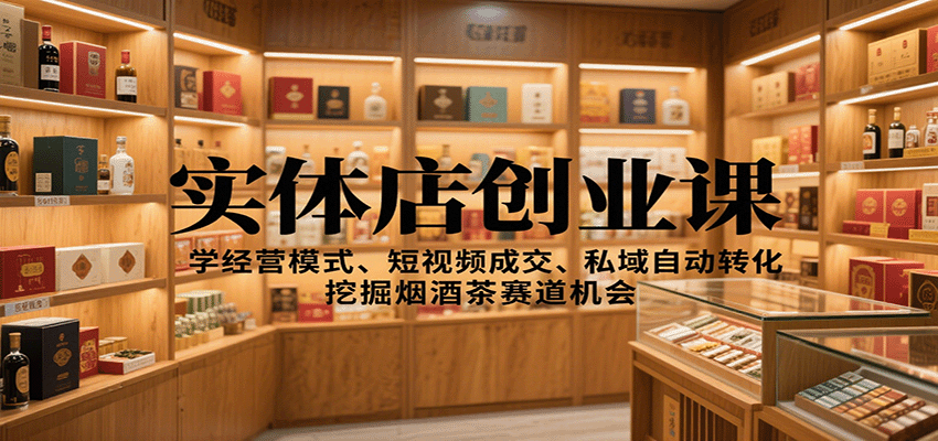 实体店创业课：学经营模式、短视频成交、私域自动转化，挖掘烟酒茶赛道机会-云慧网创