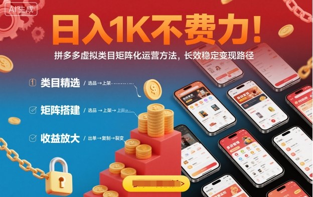 日入1K不费力！拼多多虚拟类目矩阵化运营方法，长效稳定变现路径-云慧网创