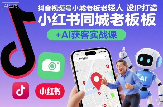 抖音视频号小红书同城老板轻人设IP打造+AI获客实战课，人设打造-算法拆解-拍摄剪辑-内容运营-AI创作-云慧网创