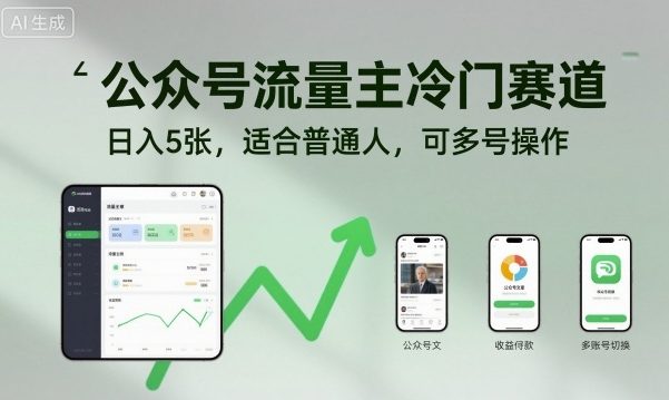公众号流量主冷门赛道，日入5张，适合普通人，可多号操作-云慧网创
