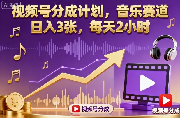 视频号分成计划，音乐赛道，日入3张，每天2小时-云慧网创