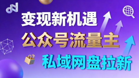 公众号流量主+私域网盘拉新，多方式变现，简单易上手，当天就有收益-云慧网创