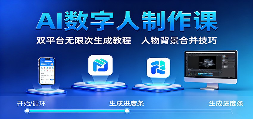 AI数字人制作课：双平台无限次生成教程，人物背景合并技巧-云慧网创