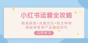 小红书运营全攻略,精准获客+流量优化+软文种草,揭秘高客单产品投放技巧-云慧网创