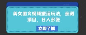 美女图文视频搬运玩法,亲测项目,日入多张-云慧网创