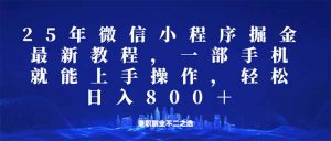 微信小程序25年掘金玩法,一部手机就能操作,稳定日入800+,适合所有人…-云慧网创