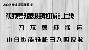 视频号短剧挂载功能上线,一刀不剪纯搬运,小白也能轻松日入四位数-云慧网创