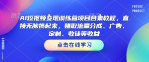 AI短视频变现训练营项目合集教程,直接无脑搞起来,赚取流量分成、广告、定制、收徒等收益(0302更新)-云慧网创