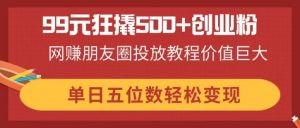 99元狂撬500+创业粉,网赚朋友圈投放教程价值巨大,单日五位数轻松变现-云慧网创