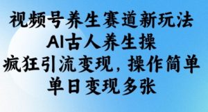 视频号养生赛道新玩法,AI古人养生操,疯狂引流变现,操作简单,单日变现多张-云慧网创