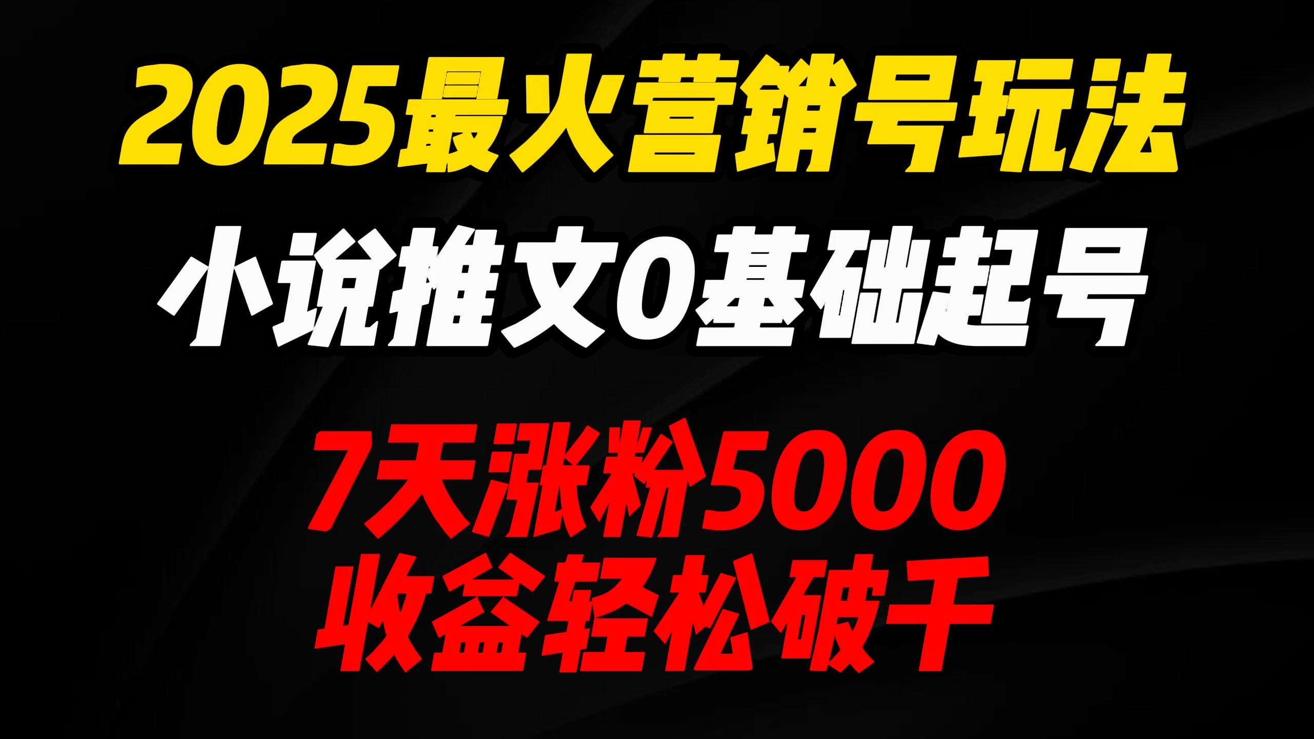 2025最火营销号玩法：小说推文0基础起号，7天涨粉5000，收益轻松破千！-云慧网创