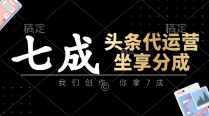 头条代运营：我们创作，你拿7成，简单操作，坐享分成-云慧网创