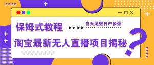 淘宝最新无人直播项目揭秘,保姆式教程,当天见效日产多张-云慧网创