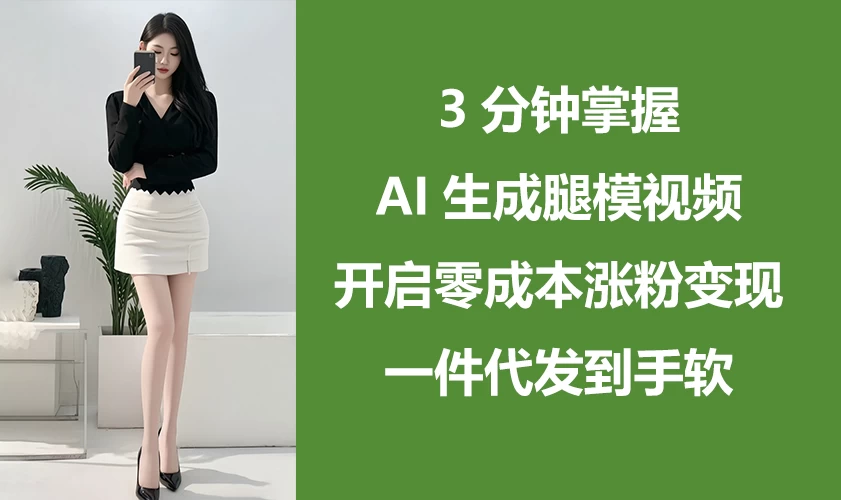 3分钟掌握AI生成腿模视频，开启0成本涨粉变现，一件代发到手软-云慧网创