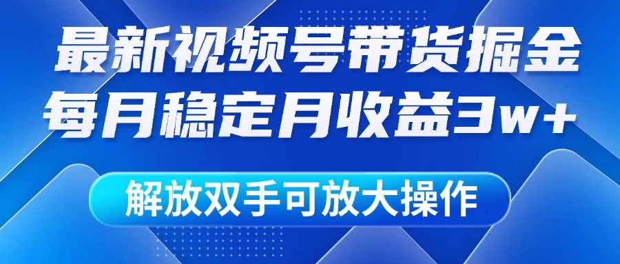 最新视频号带货掘金项目，每月稳定月收益3w+，解放双手，可放大操作-云慧网创