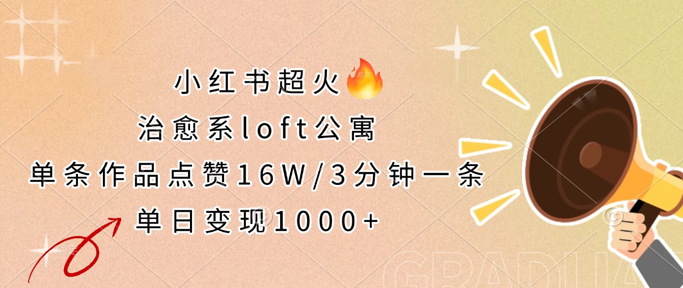 小红书超火的治愈系loft公寓，单条作品点赞16W，3分钟一条，单日变现1000+-云慧网创