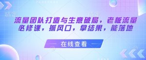 流量团队打造与生意破局,老板流量必修课,抓风口,拿结果,能落地-云慧网创