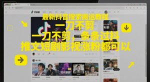 最新抖音搜索搬运教程,一刀不剪,条条过抖,推文短剧影视涨粉都可以-云慧网创