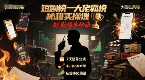 短剧榜一大佬霸榜秘籍实操课,短剧爆单秘籍-云慧网创