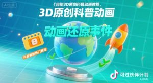 自制3D原创科普动画教程,动画还原事件,抖音最新热门赛道,可过伙伴计划-云慧网创