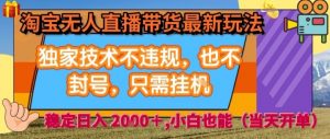 淘宝无人直播带货最新玩法,独家技术不违规,也不封号,全自动运行,只需挂着,  稳定日入2k【揭秘】-云慧网创