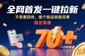 全网首发一键拉新项目,不需要回传,接个验证码就完事,稳定靠谱,一小时收益70+【揭秘】-云慧网创