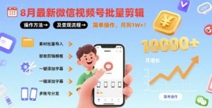 8月最新微信视频号批量剪辑操作方法及变现流程,简单操作,月入1w+-云慧网创