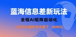 蓝海信息差新玩法,全程AI矩阵自动化小白可以操作当天搞了1k+-云慧网创