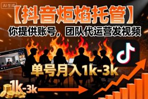 【抖音炬焰托管】你提供账号,团队代运营发视频,单号月入1k+【揭秘】-云慧网创